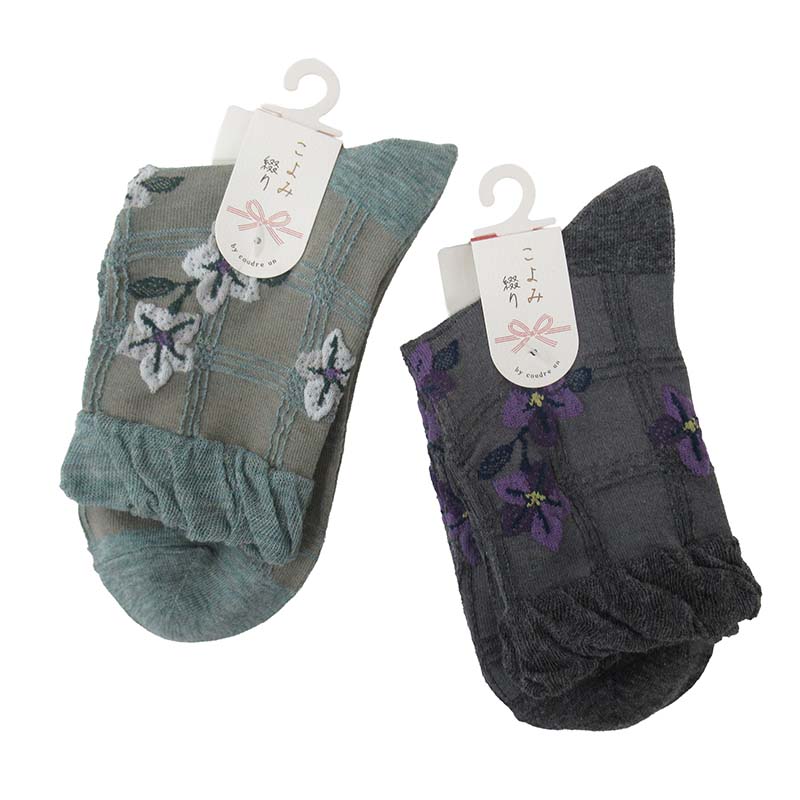 coudre un こよみ撚り 格子に桔梗ソックス